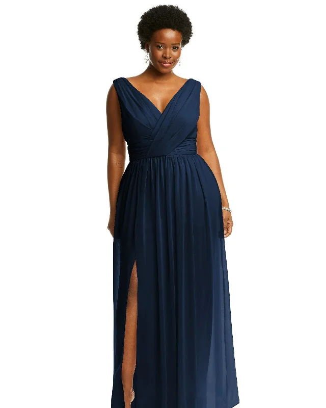 Women's maxi dress black -Sleeveless Draped Chiffon Maxi Dress with Front Slit | Midnight Navy