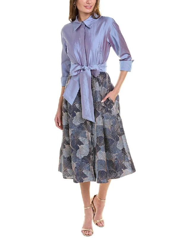 Women's shirt dress shawl collar -Teri Jon by Rickie Freeman Taffeta Shirtdress