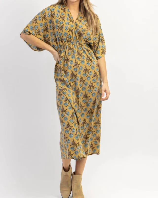 Ladies midi dress simple -Emmy Floral Midi Dress In Mustard | Mustard