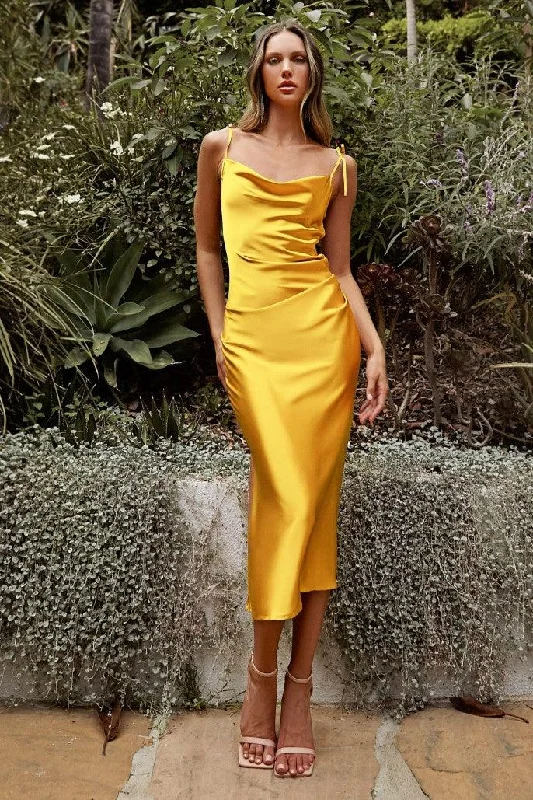 Ladies midi dress chic -Ciara Midi Dress - Yellow