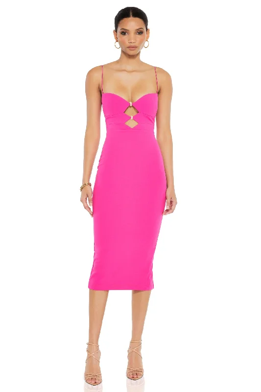 Ladies midi dress turquoise -Nookie Muse Midi Dress - Neon Pink