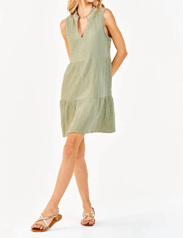 Ladies sleeveless dress split hem -Helena Sleeveless Dress In Sweet Olive