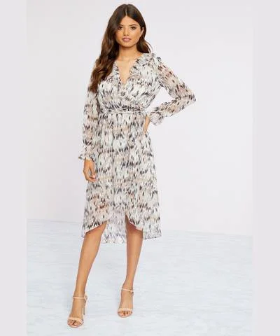 Ladies midi dress onyx -Foil Printed Midi Dress