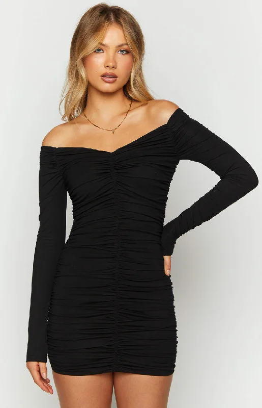 Women's mini dress special occasion -Solene Black Long Sleeve Mini Dress