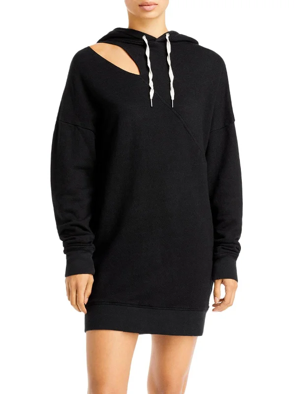 Women's shirt dress sporty -Frances Womens Cut-Out Hooded Sweatshirt Dress