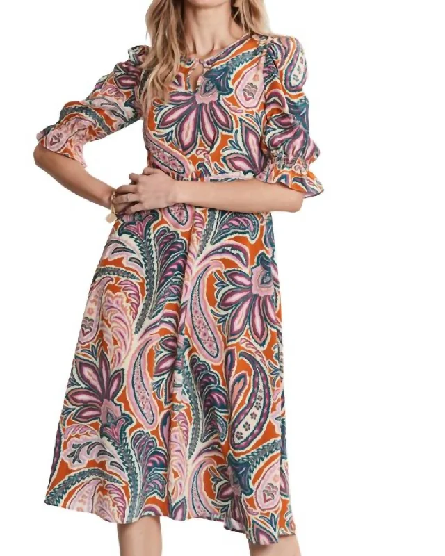 Ladies midi dress charity event -Juliette Silk Paisley Midi Dress In Multi | Multi