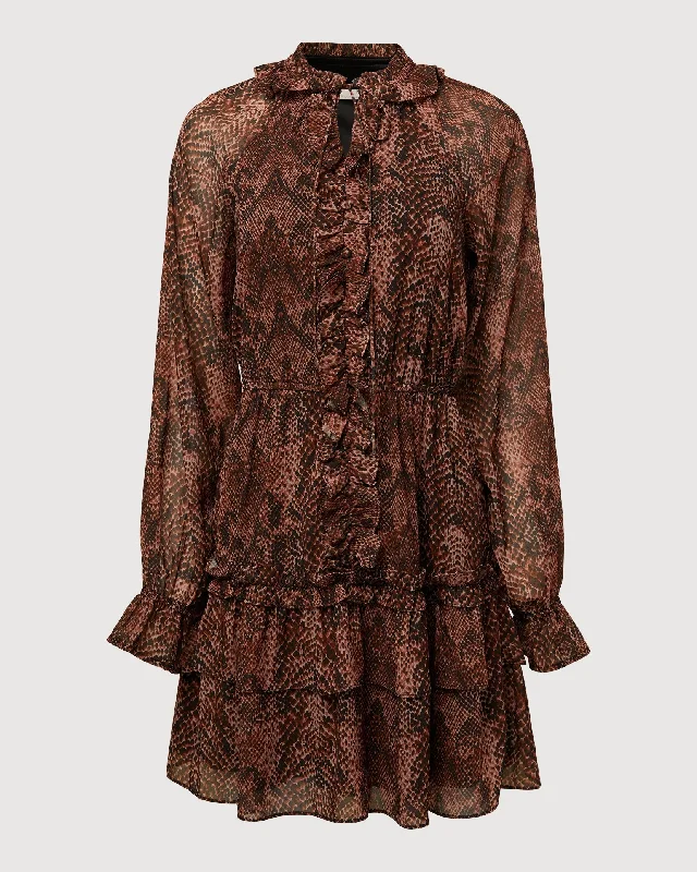 Women's mini dress birthday -Rachel Parcell | Ruffle Tiered Mini Dress | Brown Snake Print