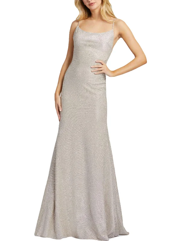 Ladies sleeveless dress abstract -Womens Metallic Sleeveless Evening Dress