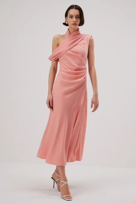 Ladies midi dress cotton -Misha Amiya Satin Midi Dress - Quartz Pink