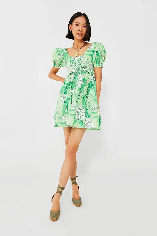 Women's mini dress sustainable -Dew Drop Floral Green Mini Dress