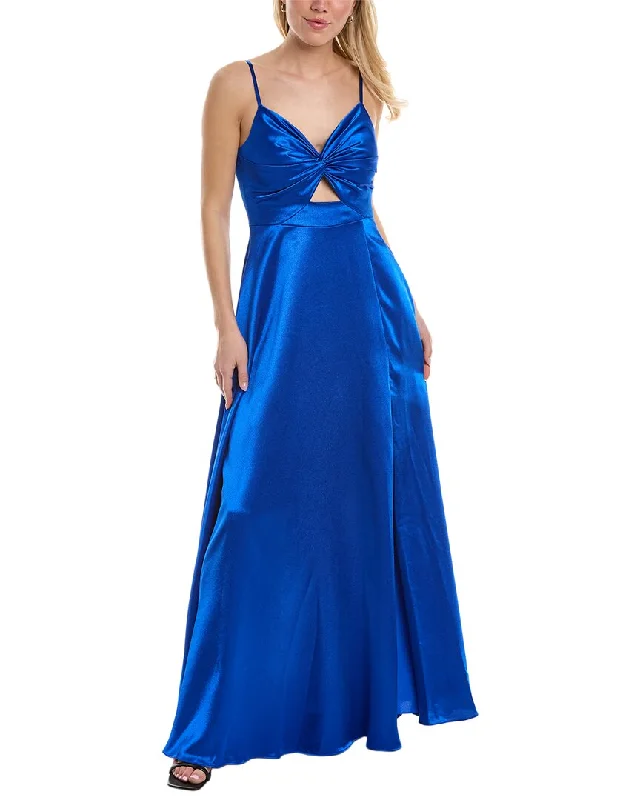 Ladies sleeveless dress shift -Aidan Mattox Satin V-Neck Sleeveless Gown