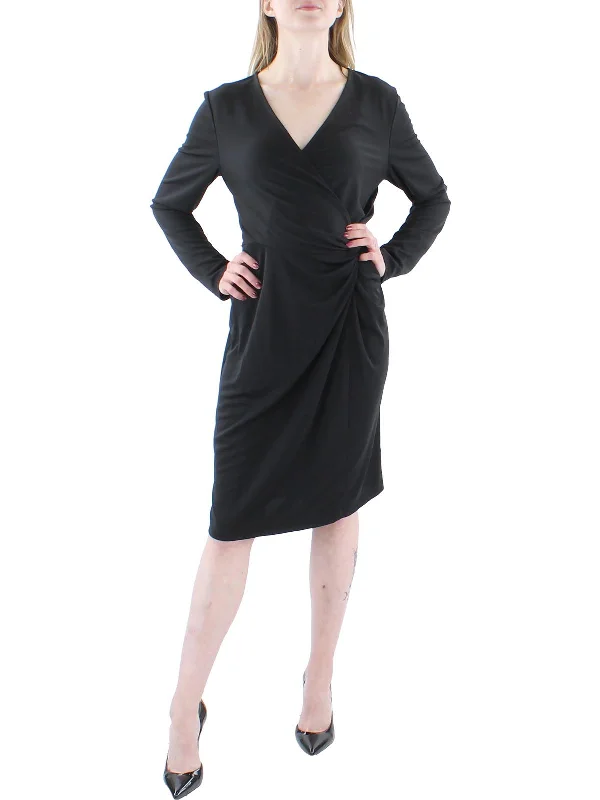 Ladies party dress corporate event -Womens Knit Long Sleeves Cocktail and Party Dress