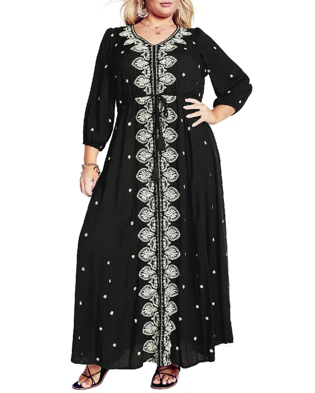 Women's maxi dress sustainable -Isla Embroidery Maxi | Black / White