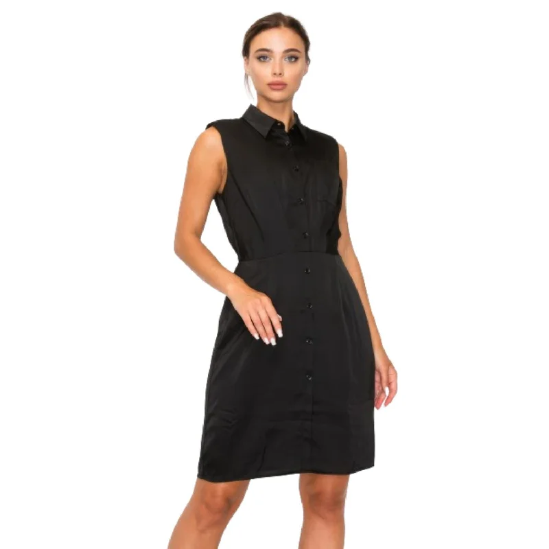 Women's shirt dress warm weather -Button-down Pleated Shirt Dress