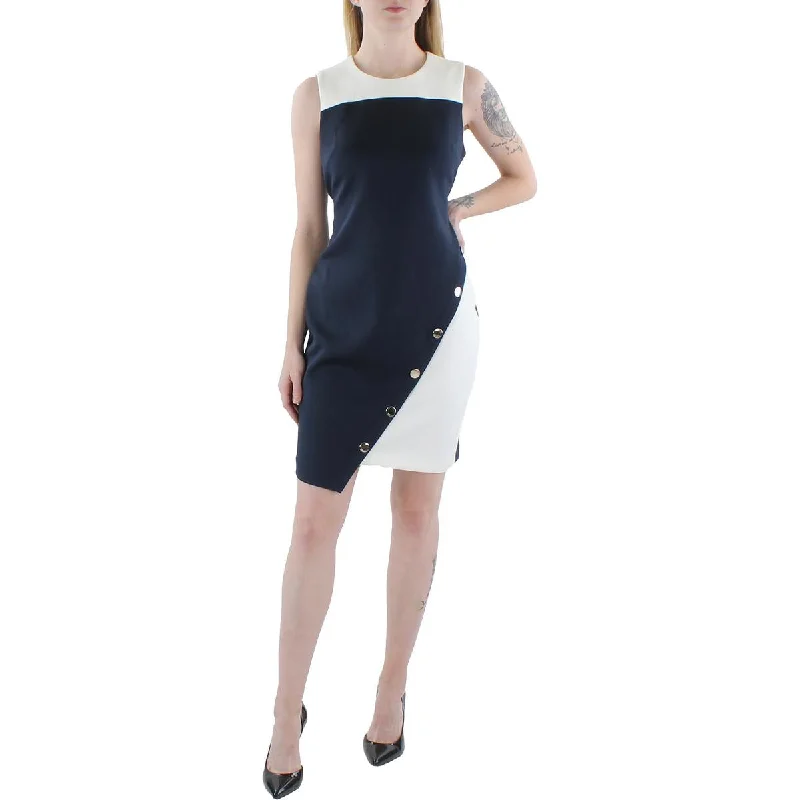 Ladies sleeveless dress handkerchief hem -Petites Womens Sleeveless Asymmetric Bodycon Dress