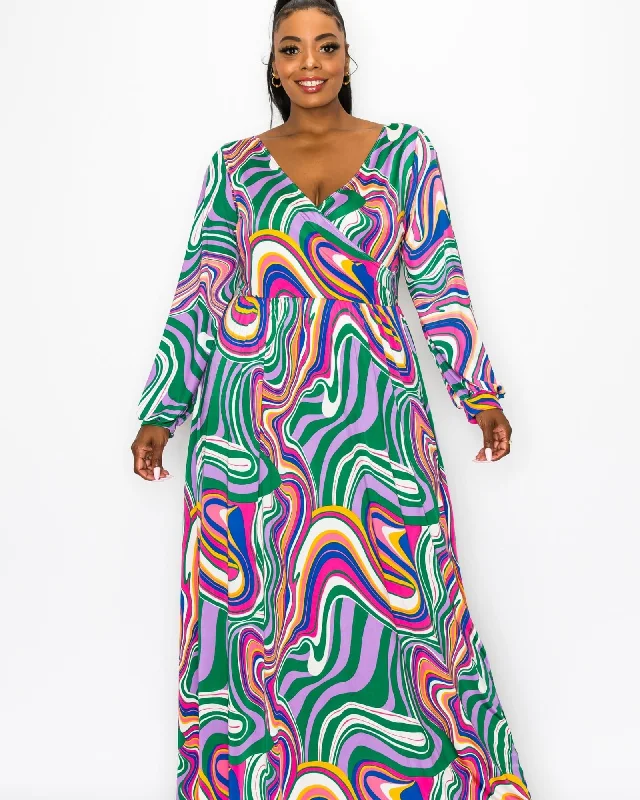 Women's maxi dress vacation -Nola Swirl Slit Sleeve Maxi Dress | Delic Marble