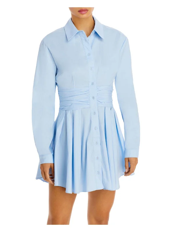 Women's shirt dress tie front -Leoni Womens Collared Short Shirtdress