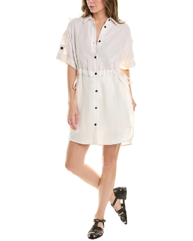 Women's shirt dress mandarin collar -Peserico Linen Shirtdress