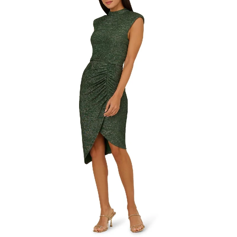 Ladies party dress empire waist -Womens Metallic Mock Neck Cocktail And Party Dress