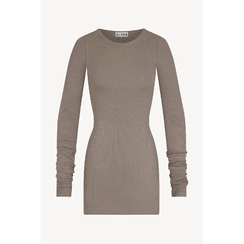 Women's mini dress plus size -Long Sleeve Crewneck Mini Dress | Clay