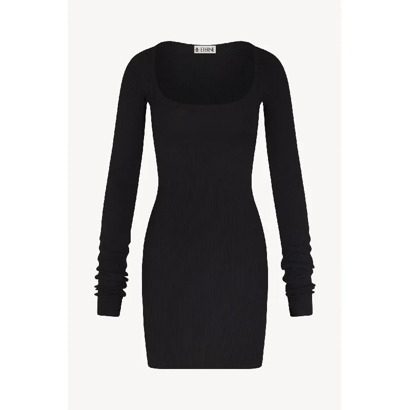 Women's mini dress trendy -Square Neck Mini Dress | Black