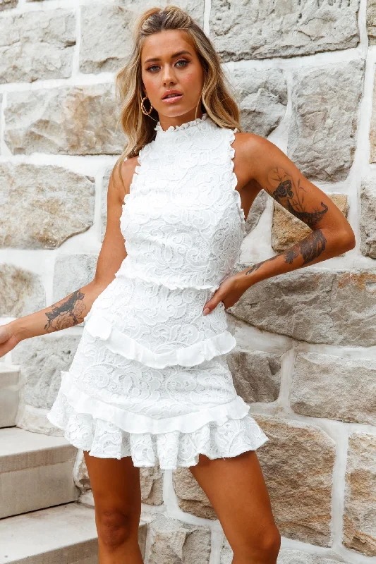 Ladies sleeveless dress chic -Osiris Sleeveless High Neck Lace Dress White