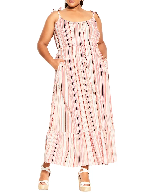 Women's maxi dress bridesmaid -River Striped Tea Party Maxi Dress | Pink / Peach