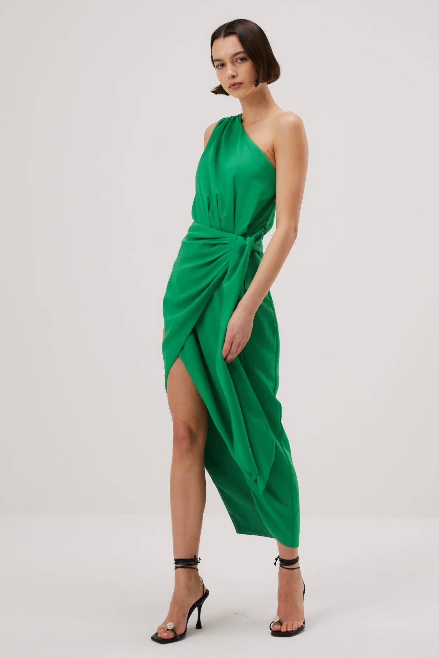 Ladies midi dress autumn -Misha Brooks Satin Midi Dress - Island Green