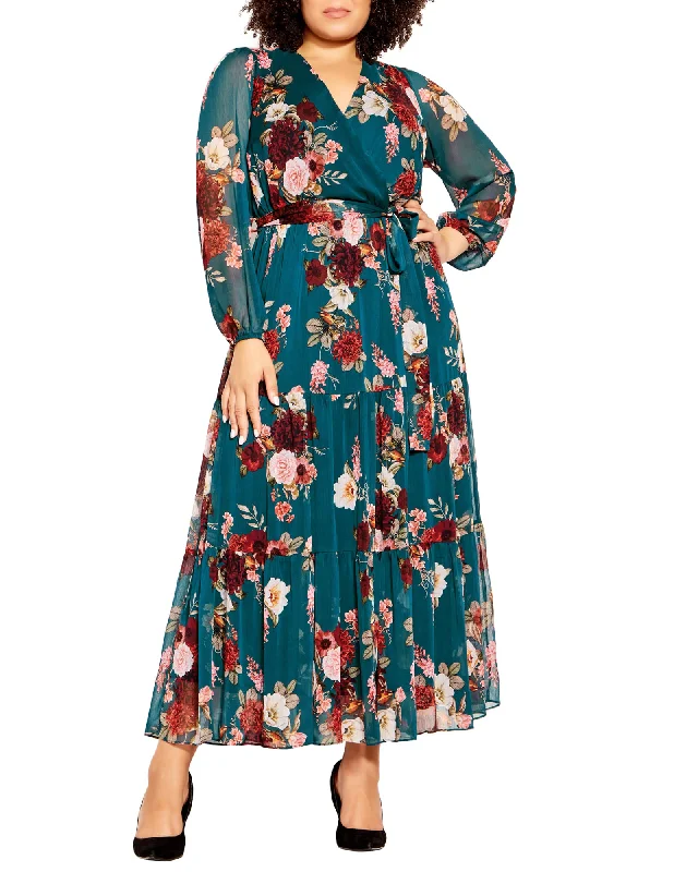 Women's maxi dress 60s style -Leila Floral Paradise Maxi Dress | Teal / Red