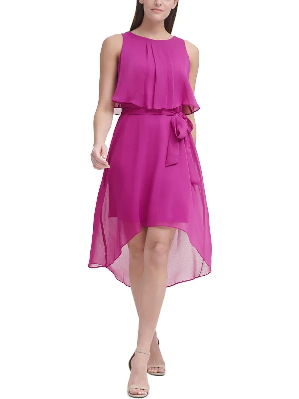 Ladies party dress espresso -Petites Womens Belted Hi Low Cocktail and Party Dress