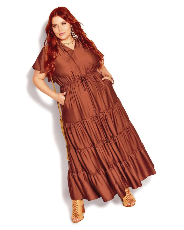 Women's maxi dress empire waist -Lucia Shine Tiered Maxi Dress | Bronze