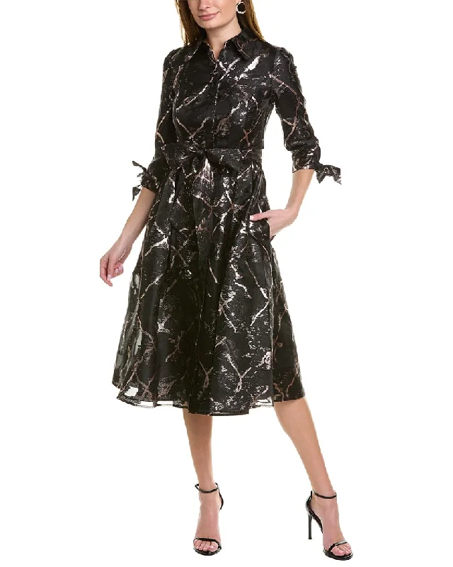 Women's shirt dress neutral -Teri Jon by Rickie Freeman Metallic Shirtdress