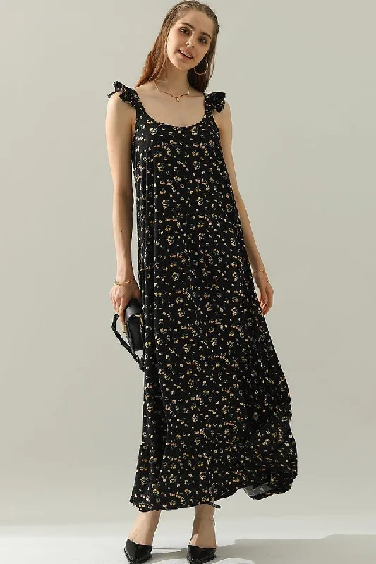 Women's maxi dress sustainable -RUFFLE DETAILED SLEEVELESS MAXI DRESS