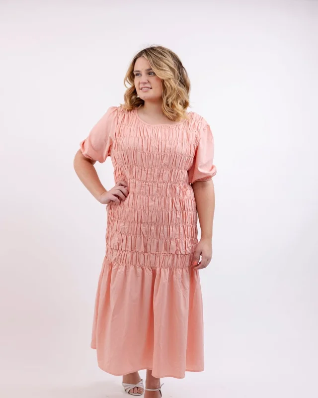 Ladies midi dress bronze -"Blush" Cotton Blend Pink Woven Midi Dress | Pink