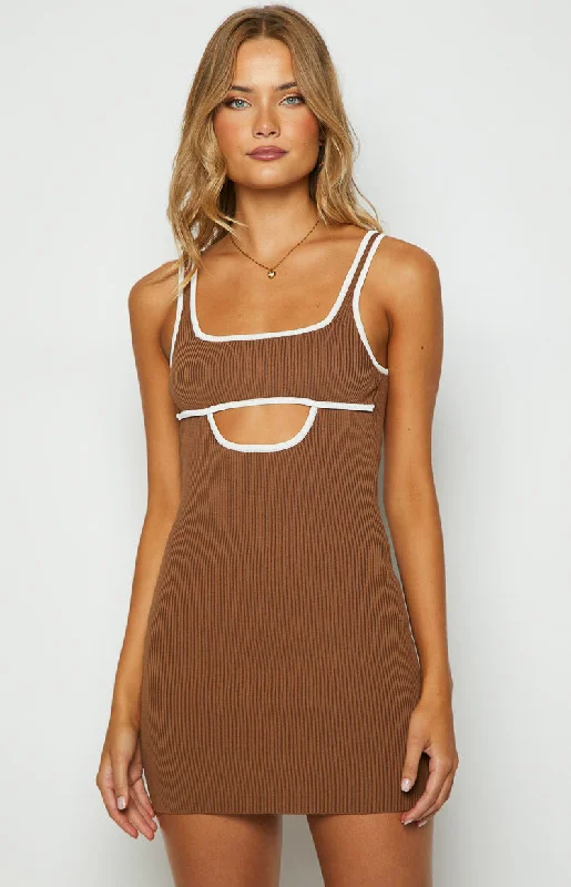 Women's mini dress high neck -Clarity Brown Knit Mini dress