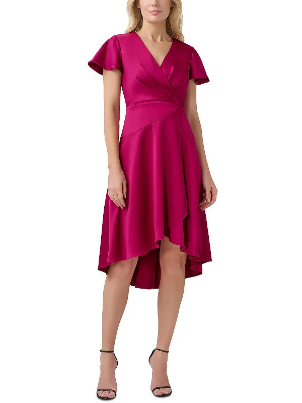 Ladies party dress embellished -Womens Satin Hi-Low Cocktail and Party Dress