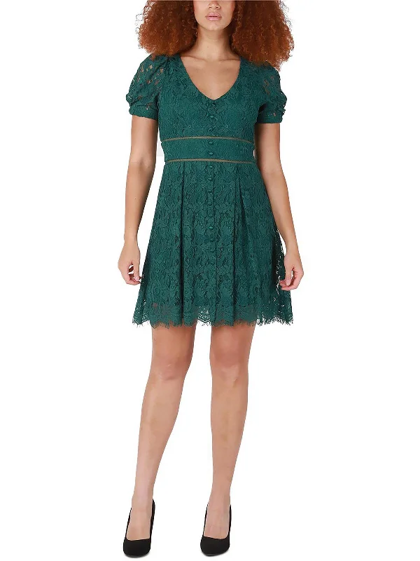 Ladies party dress jewel neck -Womens Lace Knee Cocktail and Party Dress