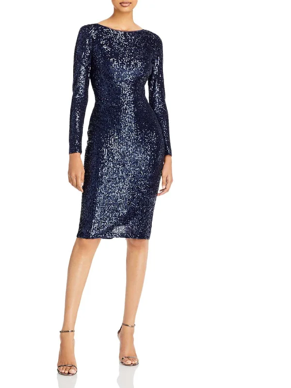 Ladies party dress vibrant -Womens Sequined Long Sleeves Cocktail and Party Dress