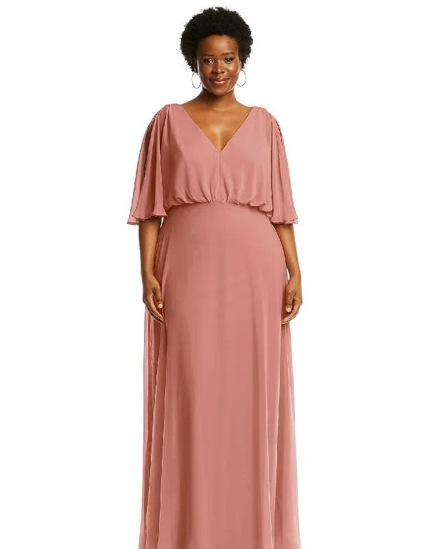 Women's maxi dress curvy -V-Neck Split Sleeve Blouson Bodice Maxi Dress | Desert Rose