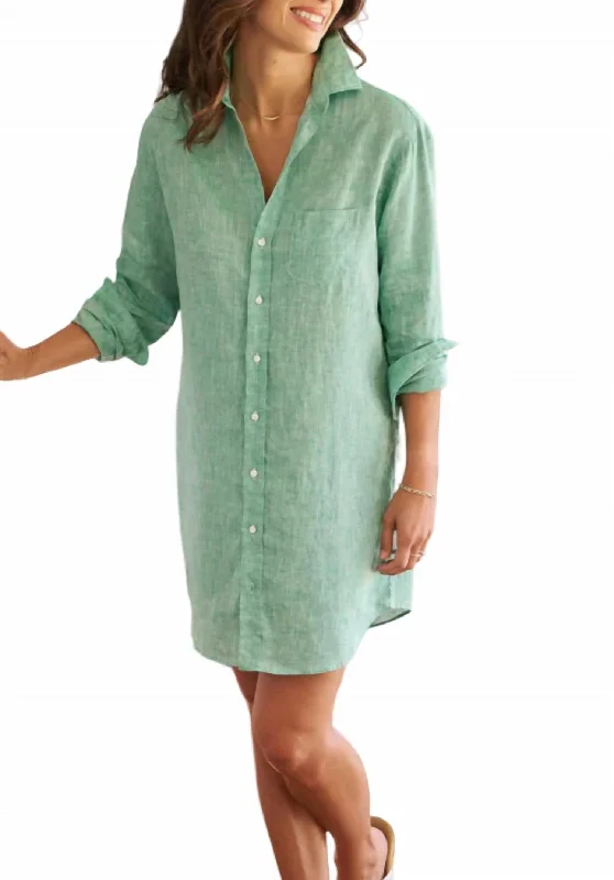 Women's shirt dress relaxed -Mary Classic Shirtdress In Green