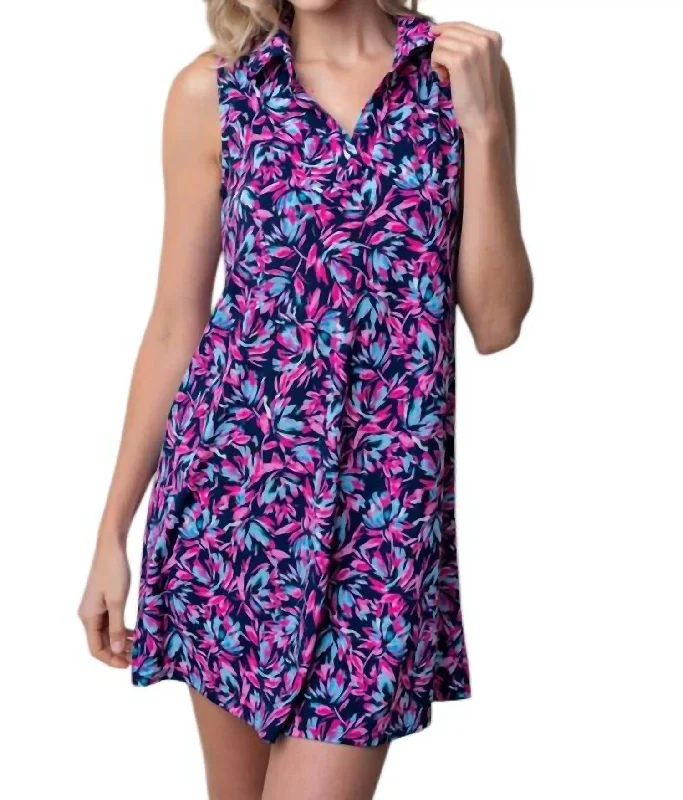 Ladies sleeveless dress flared -Sleeveless Floral Print Knit Dress In Multi