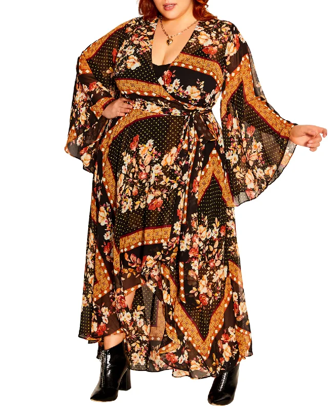 Women's maxi dress 70s style -Ruth Falling Floral Maxi Dress | Black / Yellow