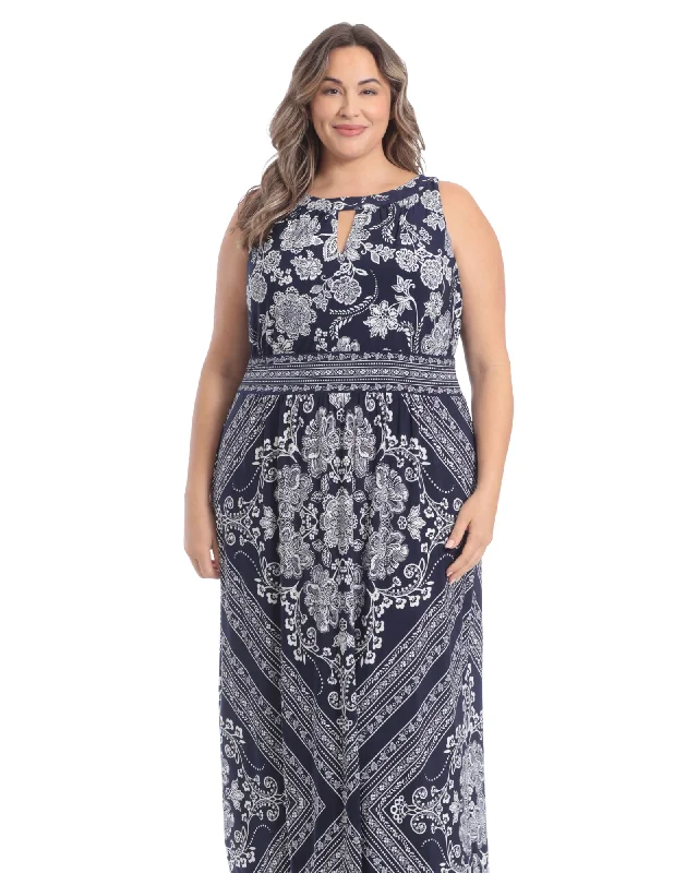 Women's maxi dress silver -Keyhole morris maxi dress | Navy/Ivory