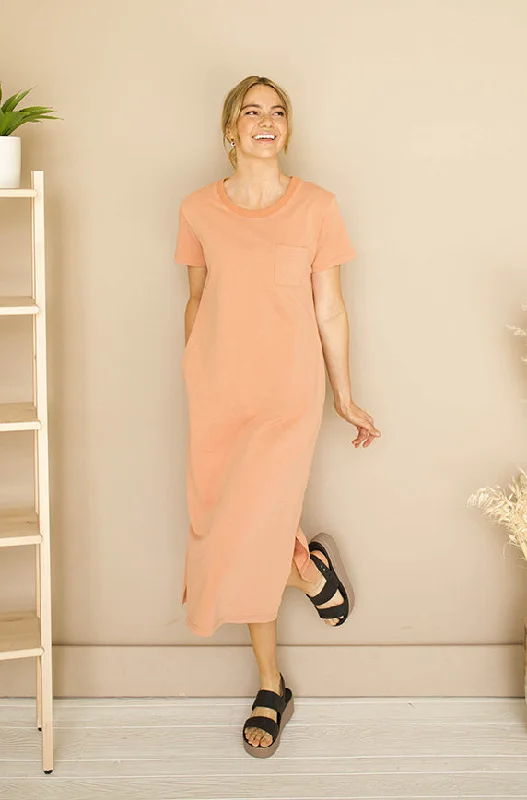 Women's shirt dress heavy cotton -Shay Coral T-Shirt Dress - FINAL SALE - FINAL FEW