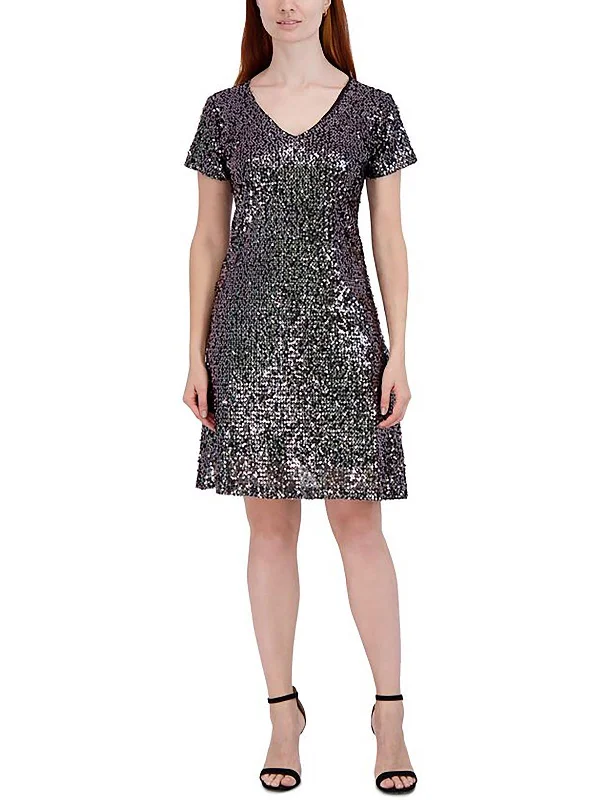 Ladies party dress brilliant -Plus Womens Sequined Knee Cocktail and Party Dress