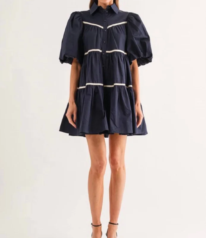 Women's shirt dress corduroy -Lena Shirt Dress In Navy