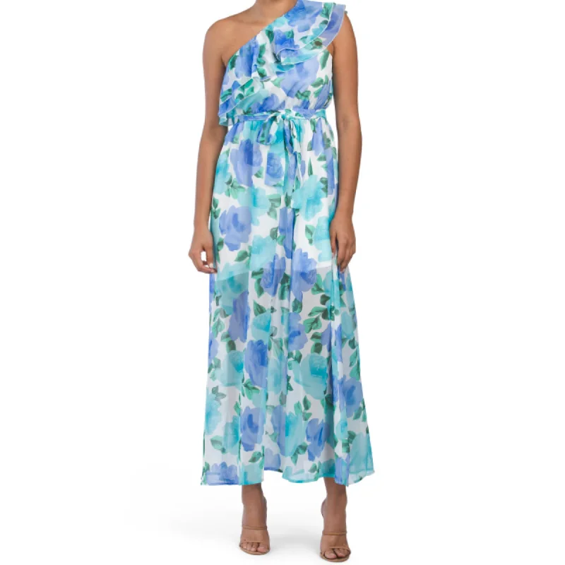 Women's maxi dress stretch -DALIA MACPHEE Women's Ruffle One Shoulder Floral Print Maxi Dress