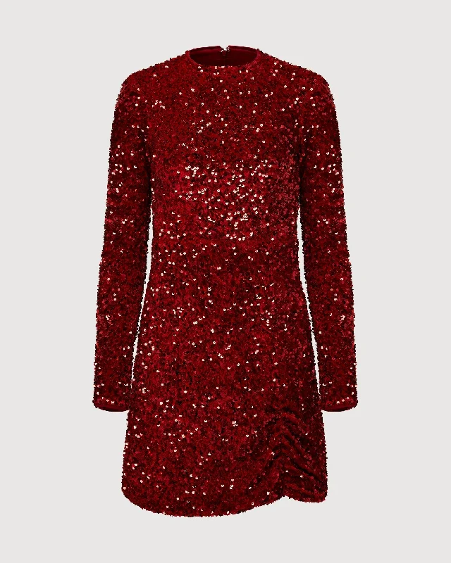 Women's mini dress graduation -Rachel Parcell | Sequin Ruched Mini Dress | Cherry Red