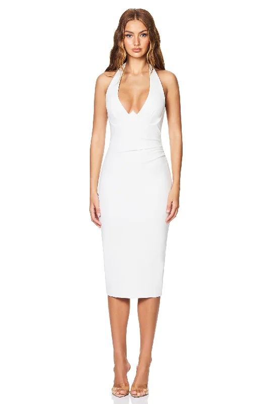 Ladies midi dress cold shoulder -Nookie Cinema Midi Dress - Ivory