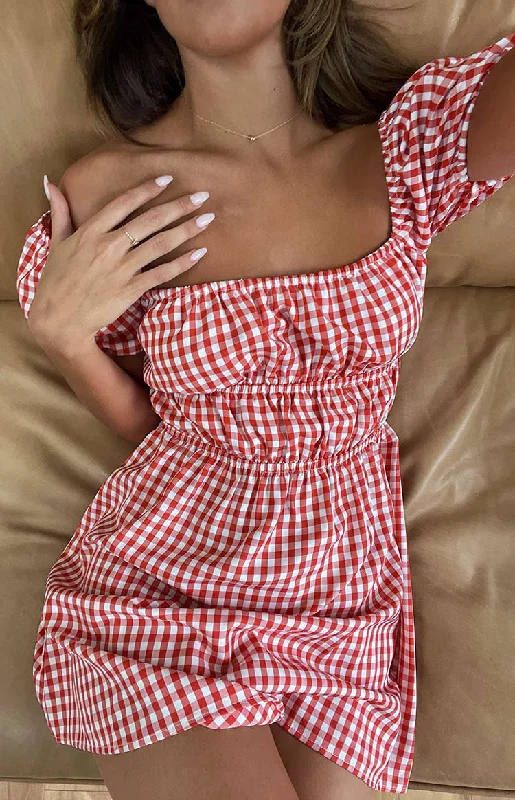 Women's mini dress loose fit -I'm Yours Red Gingham Mini Dress